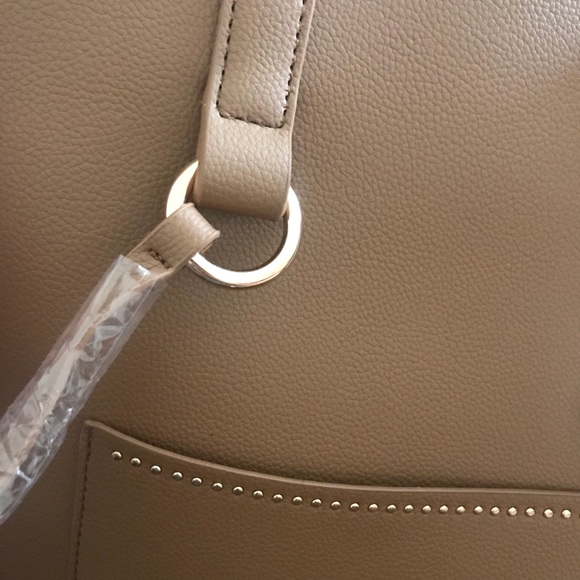 Faux Leather Cognac Brown Studded Tote - Picture 4 of 7